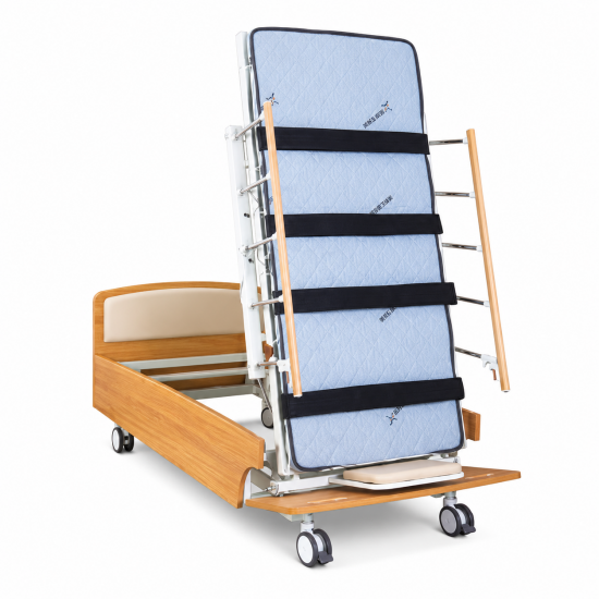 Electric Standing Rehabilitation Bed for Nursing Homes with Residential Wood-Finish Design