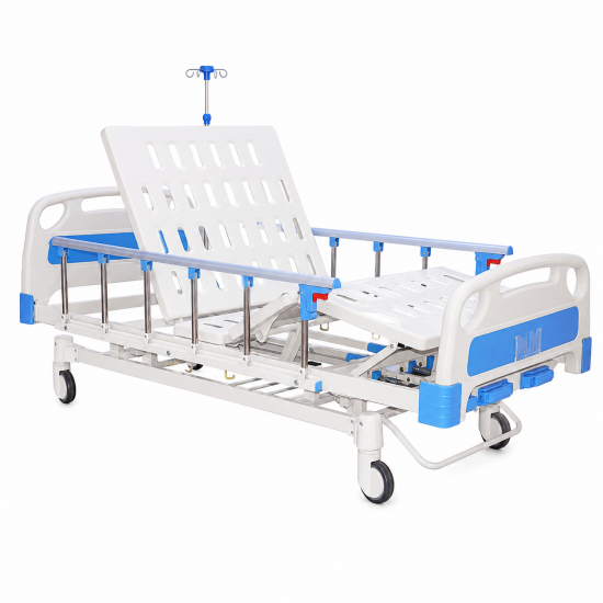 Three Crank Hospital Bed with Retractable ABS Handles and Central Brake