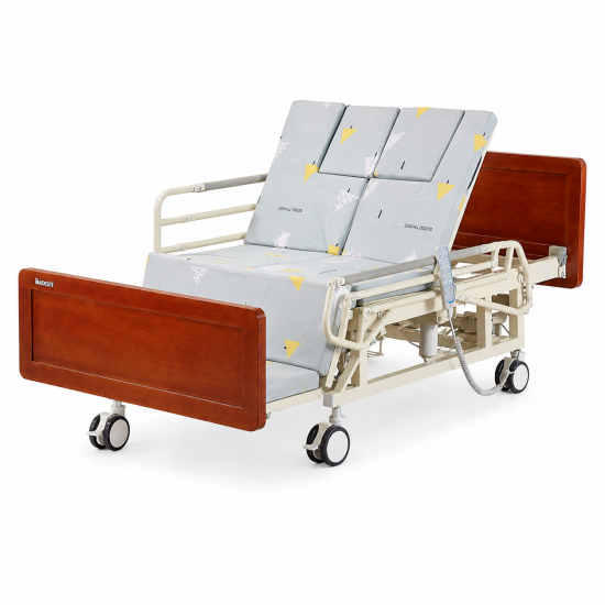 Premium Nursing Home Turning Bed with Wooden Panels and Segmented Side Rails